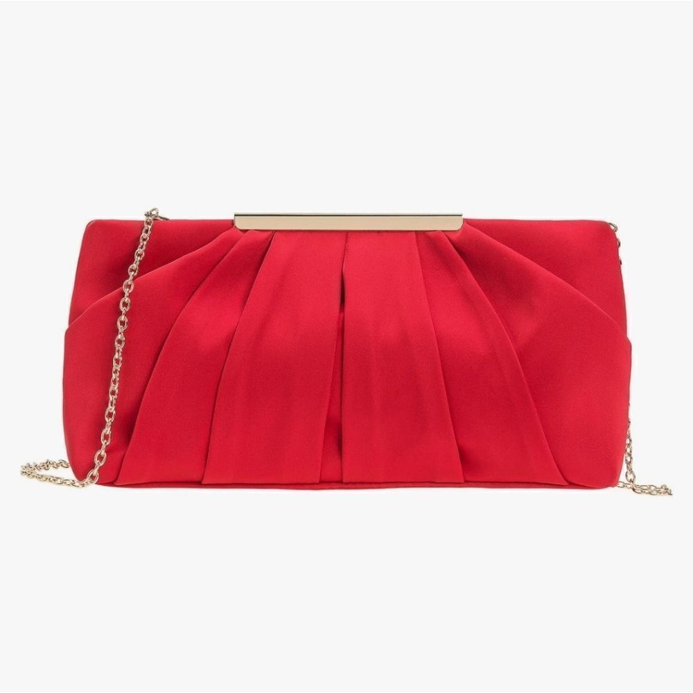 🔥NWOT Red Satin Pleated Convertible Wristlet/Clutch/Crossbody Purse